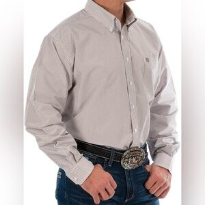 Cinch Men's Button-Down Stripe Shirt - White & Khaki